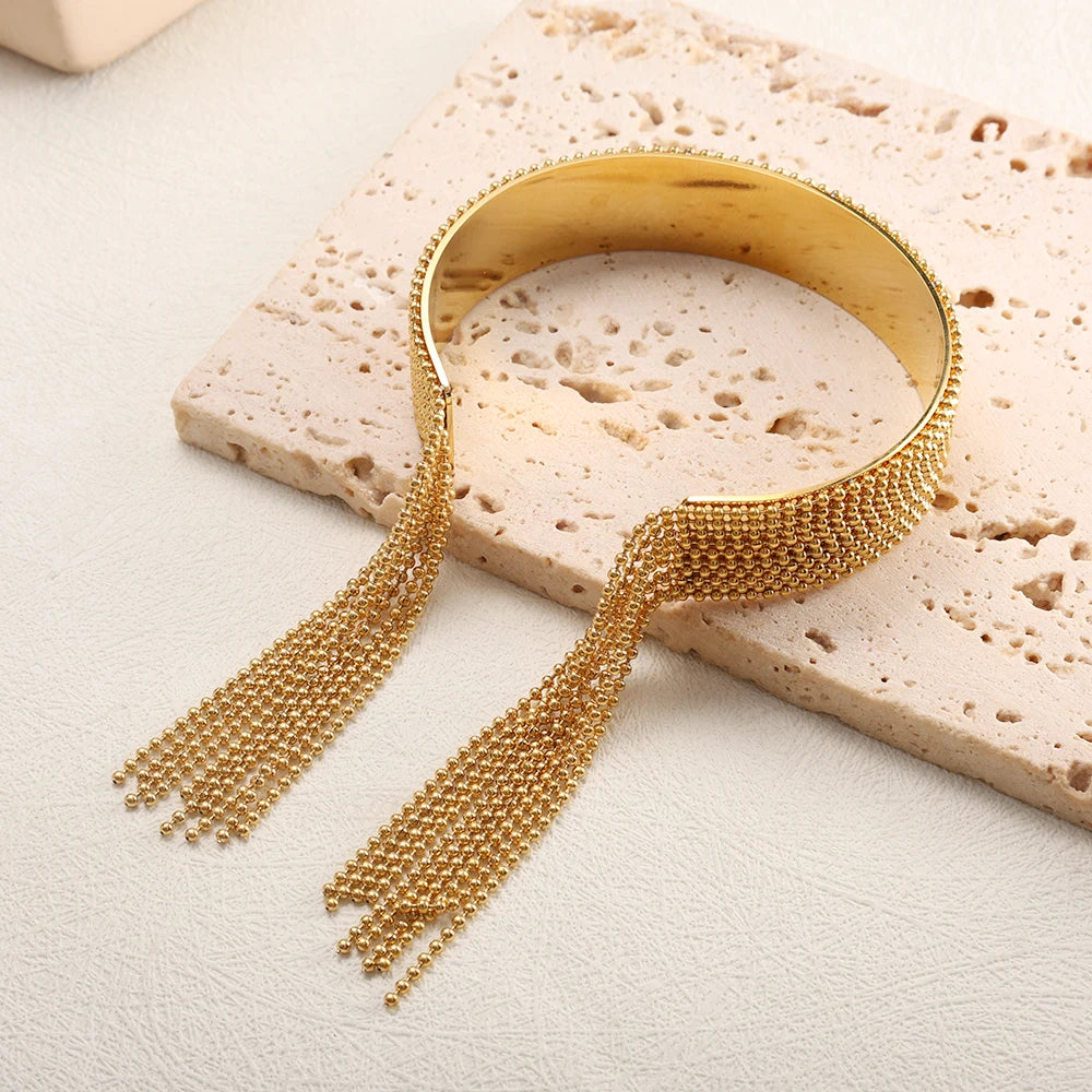 JOVO LOVE Adjustable Steel Beads Fringe Bangle Bracelet for Women Stainless Steel Waterproof Charm Jewelry Daily Accessories New