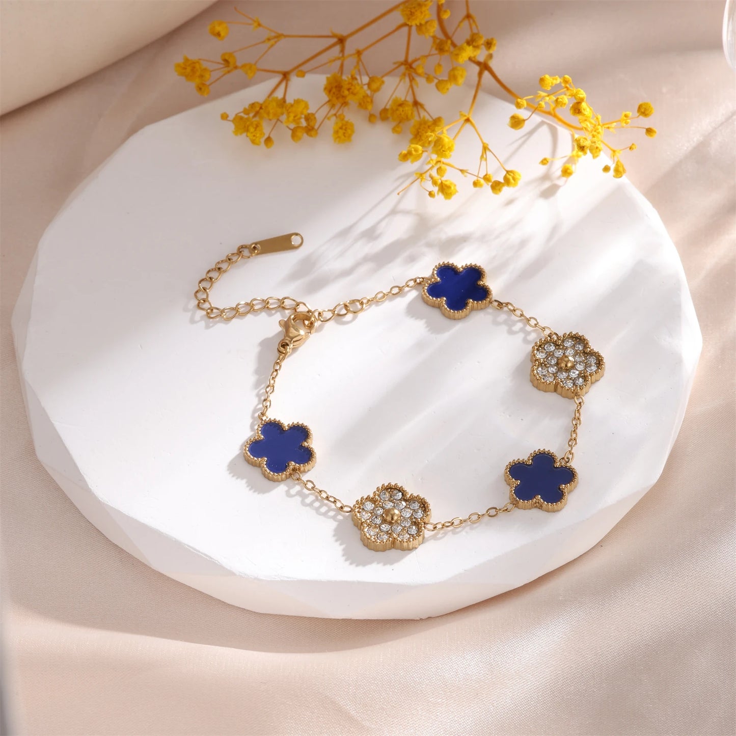 RAKOL 316 Stainless Steel Hot Selling Gold Plated Clover Charm Bracelet Luxury Five Leaf Flower Bracelets Jewelry For Women Gift