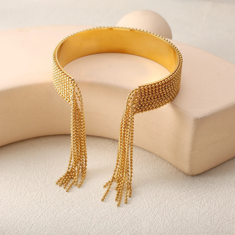 JOVO LOVE Adjustable Steel Beads Fringe Bangle Bracelet for Women Stainless Steel Waterproof Charm Jewelry Daily Accessories New