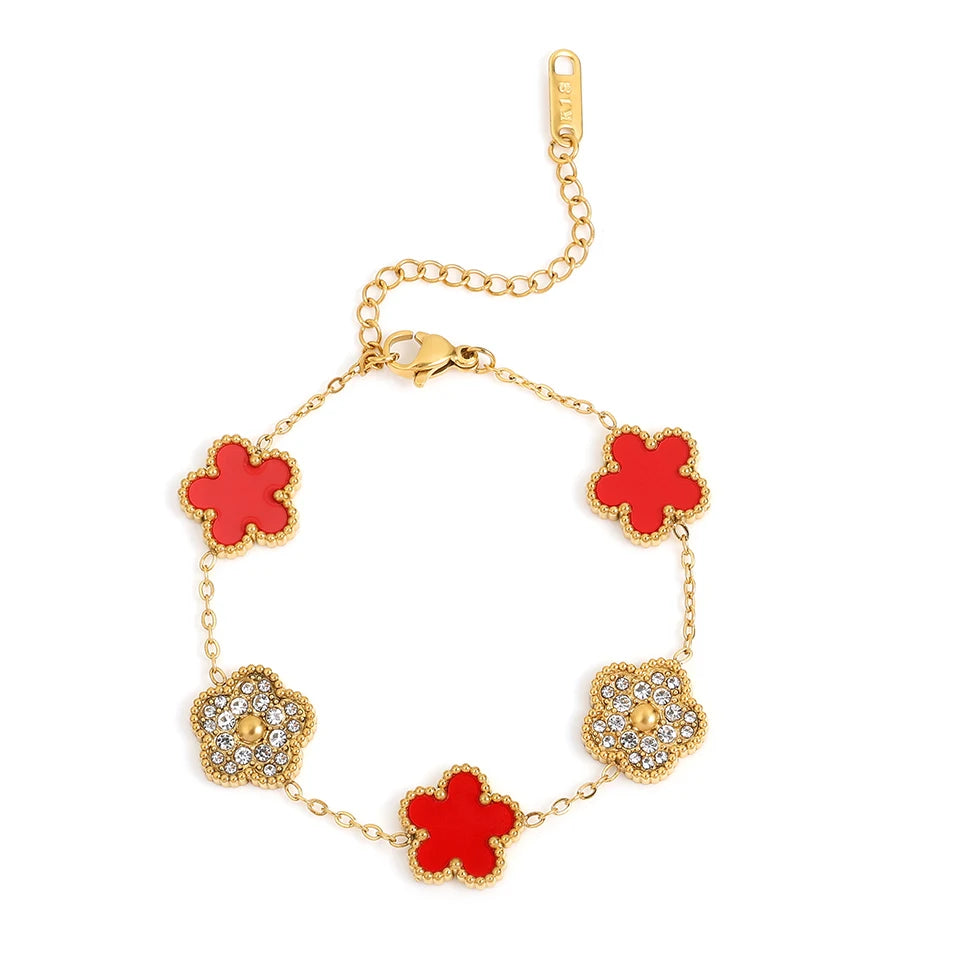 RAKOL 316 Stainless Steel Hot Selling Gold Plated Clover Charm Bracelet Luxury Five Leaf Flower Bracelets Jewelry For Women Gift