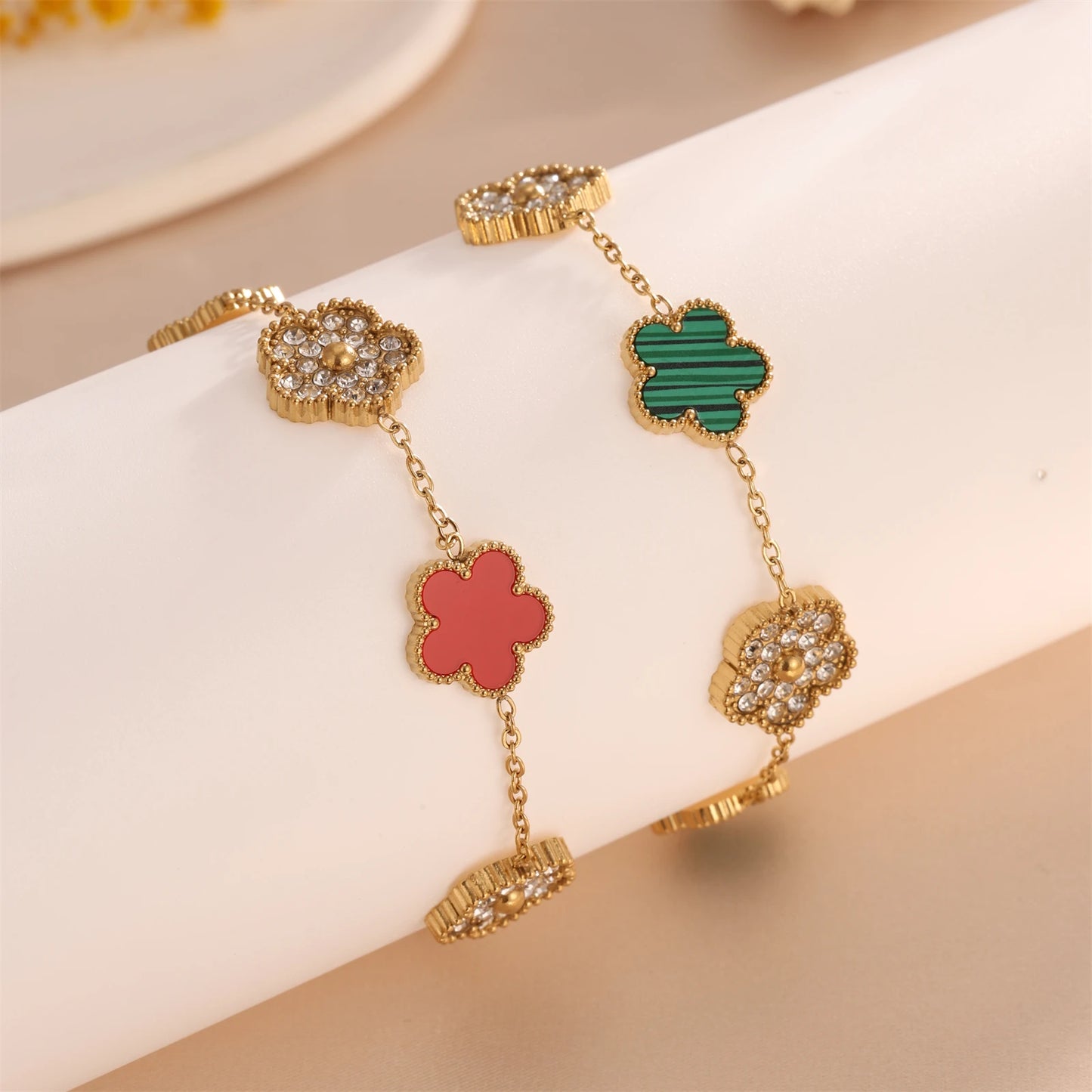 RAKOL 316 Stainless Steel Hot Selling Gold Plated Clover Charm Bracelet Luxury Five Leaf Flower Bracelets Jewelry For Women Gift