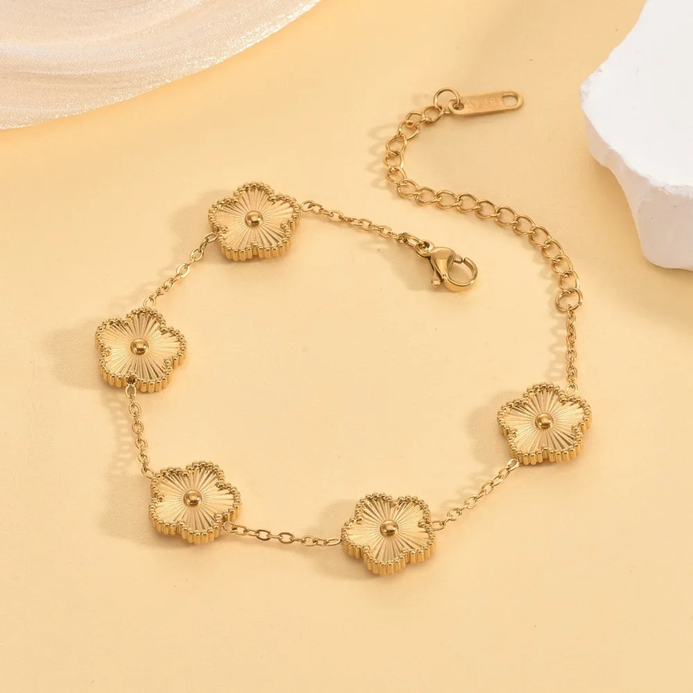 RAKOL 316 Stainless Steel Hot Selling Gold Plated Clover Charm Bracelet Luxury Five Leaf Flower Bracelets Jewelry For Women Gift