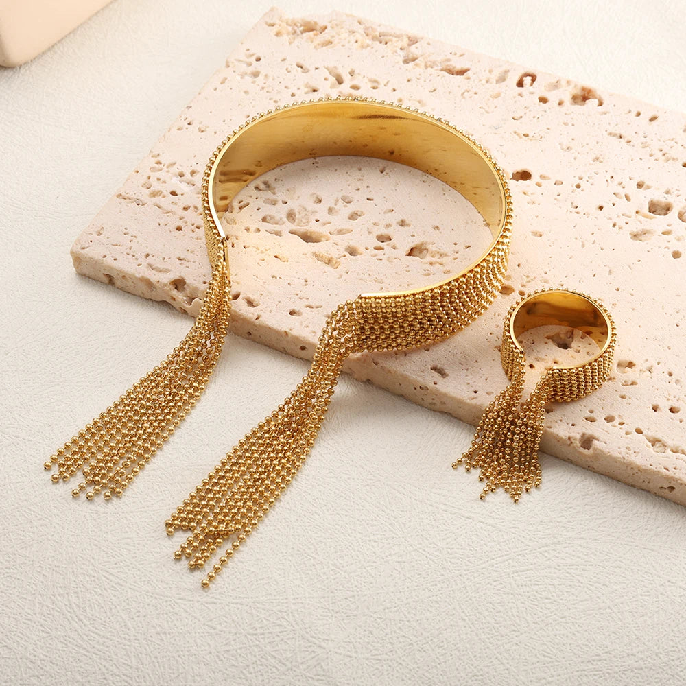 JOVO LOVE Adjustable Steel Beads Fringe Bangle Bracelet for Women Stainless Steel Waterproof Charm Jewelry Daily Accessories New